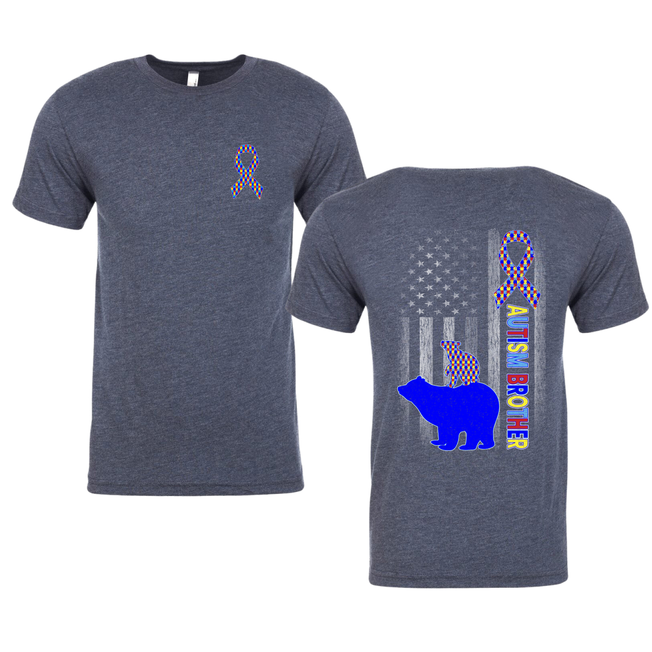 Autism Awareness Brother Bear Puzzle Autism Ribbon Mens Premium Tri Blend TShirt - Picture 4 of 5