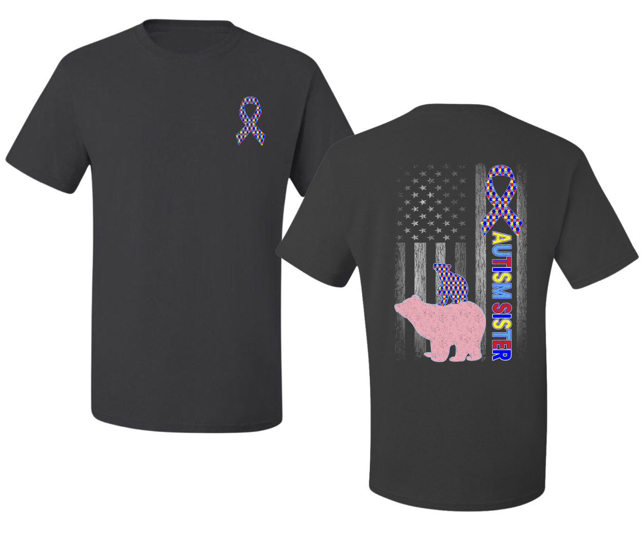 Autism Awareness Sister Bear Puzzle Autism Ribbon Men's T-Shirt - Picture 4 of 9