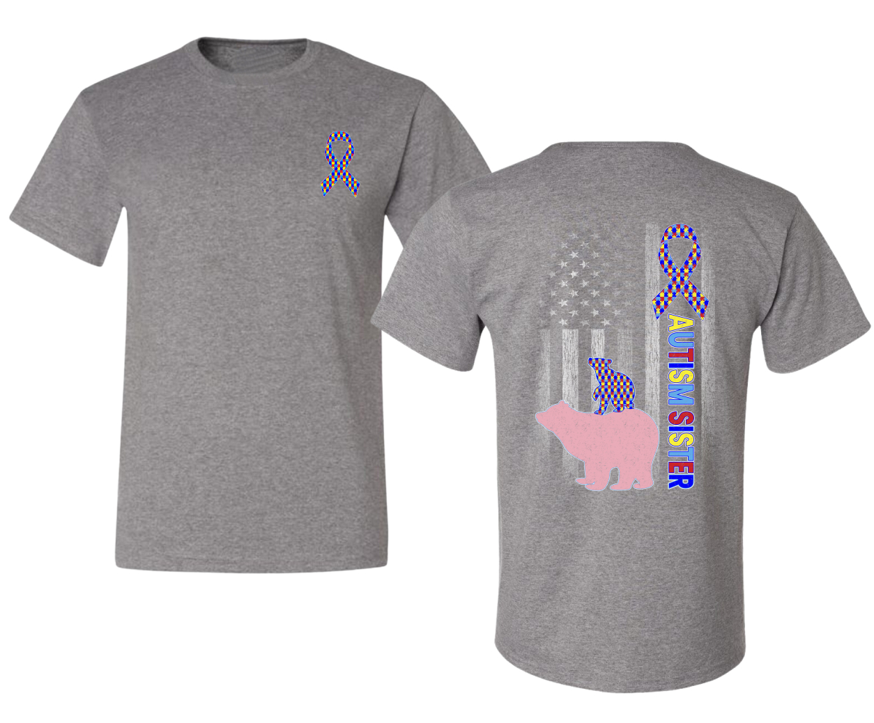 Autism Awareness Sister Bear Puzzle Autism Ribbon Men's T-Shirt - Picture 6 of 9