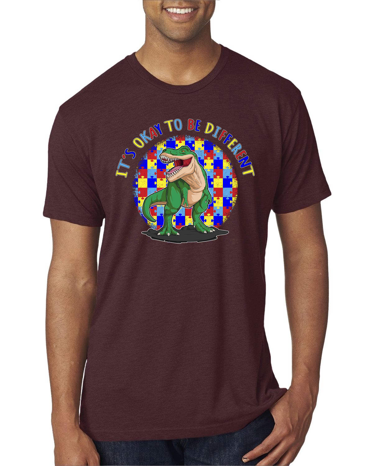 Its Okay to Be Different | Dinosaur Autism Awarness Mens Premium T-Shirt - Picture 13 of 17