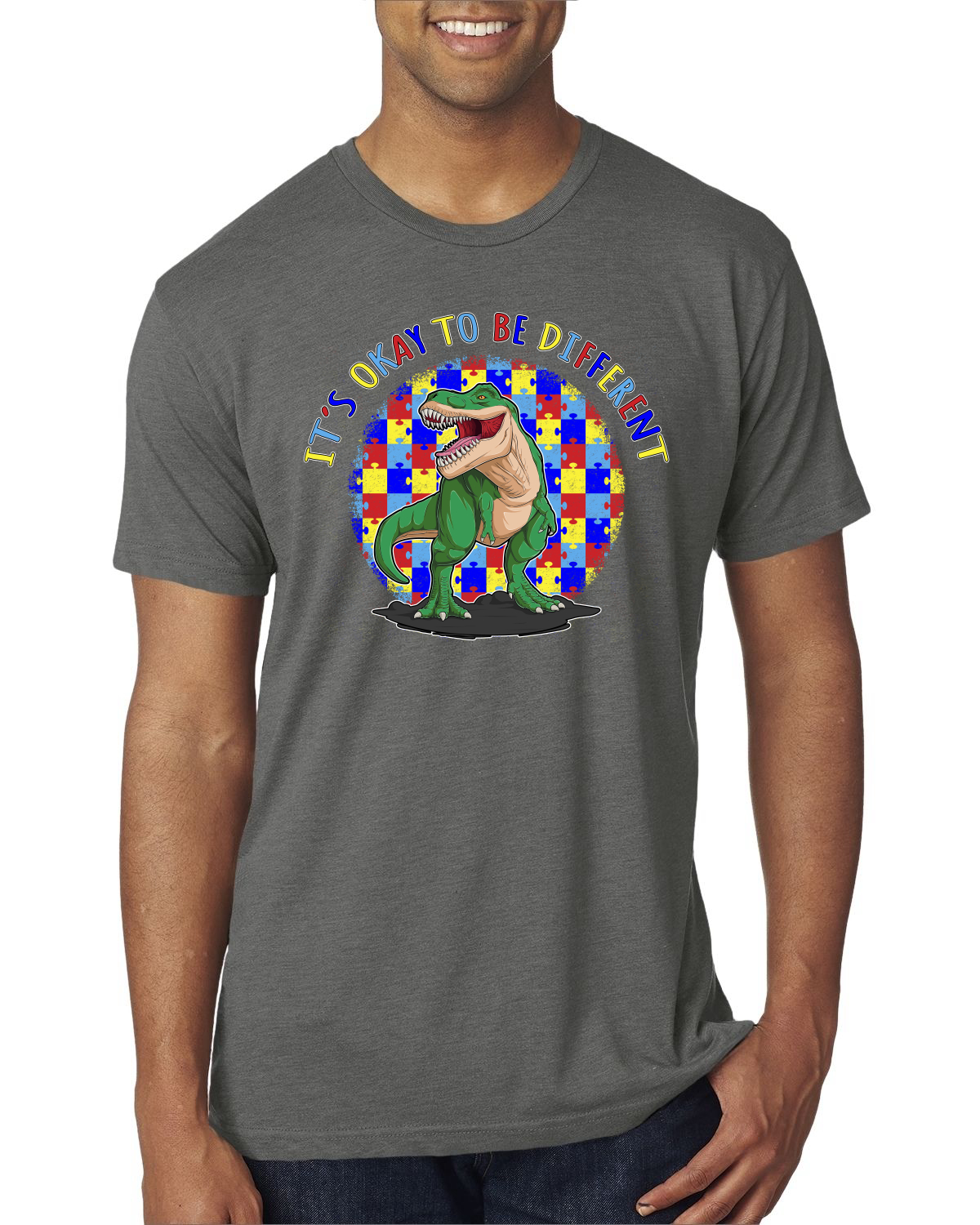 Its Okay to Be Different | Dinosaur Autism Awarness Mens Premium T-Shirt - Picture 15 of 17