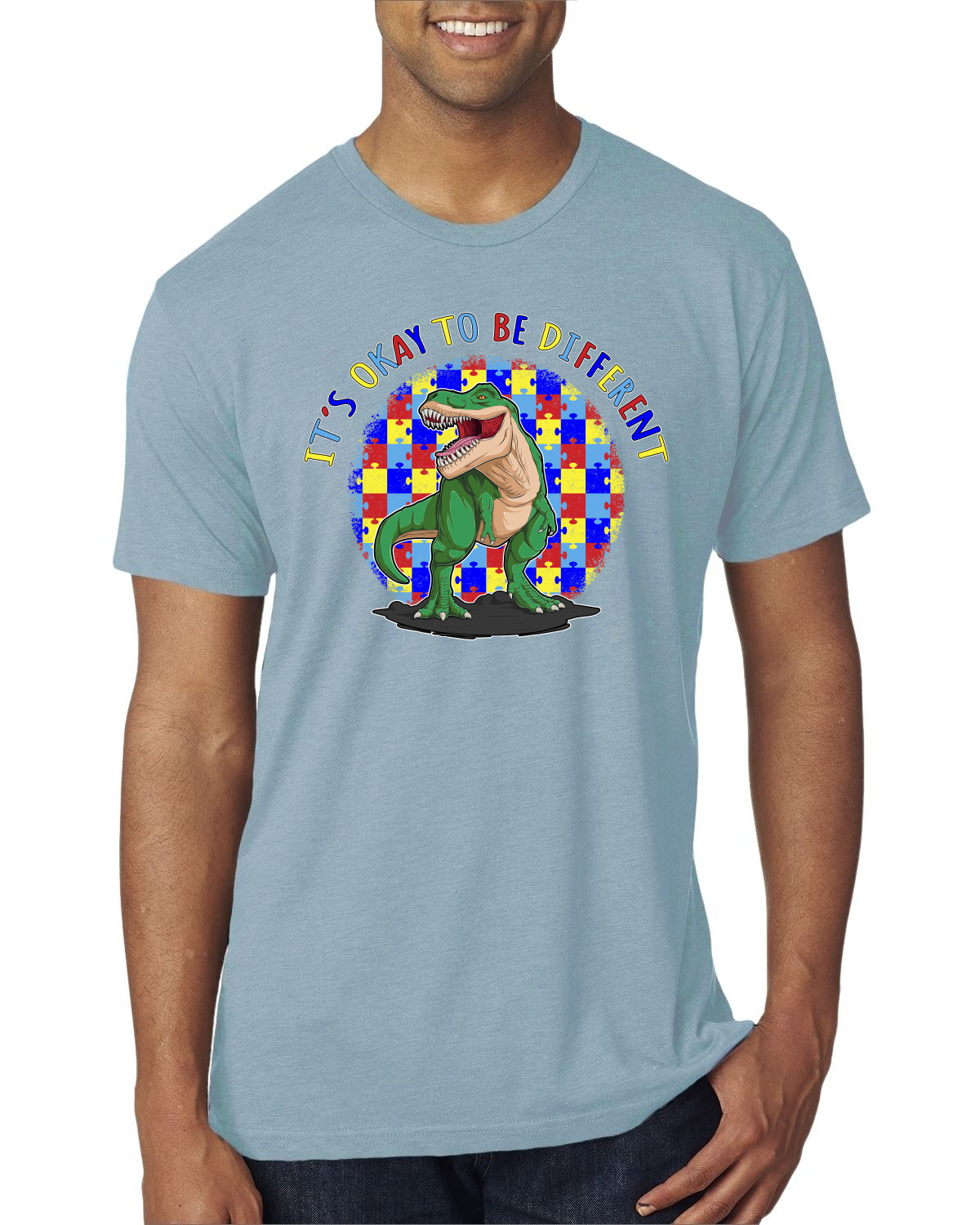 Its Okay to Be Different | Dinosaur Autism Awarness Mens Premium T-Shirt - Picture 16 of 17