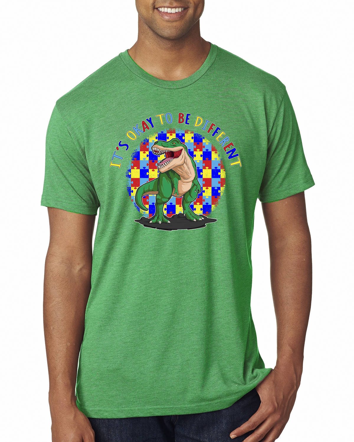 Its Okay to Be Different | Dinosaur Autism Awarness Mens Premium T-Shirt - Picture 4 of 17