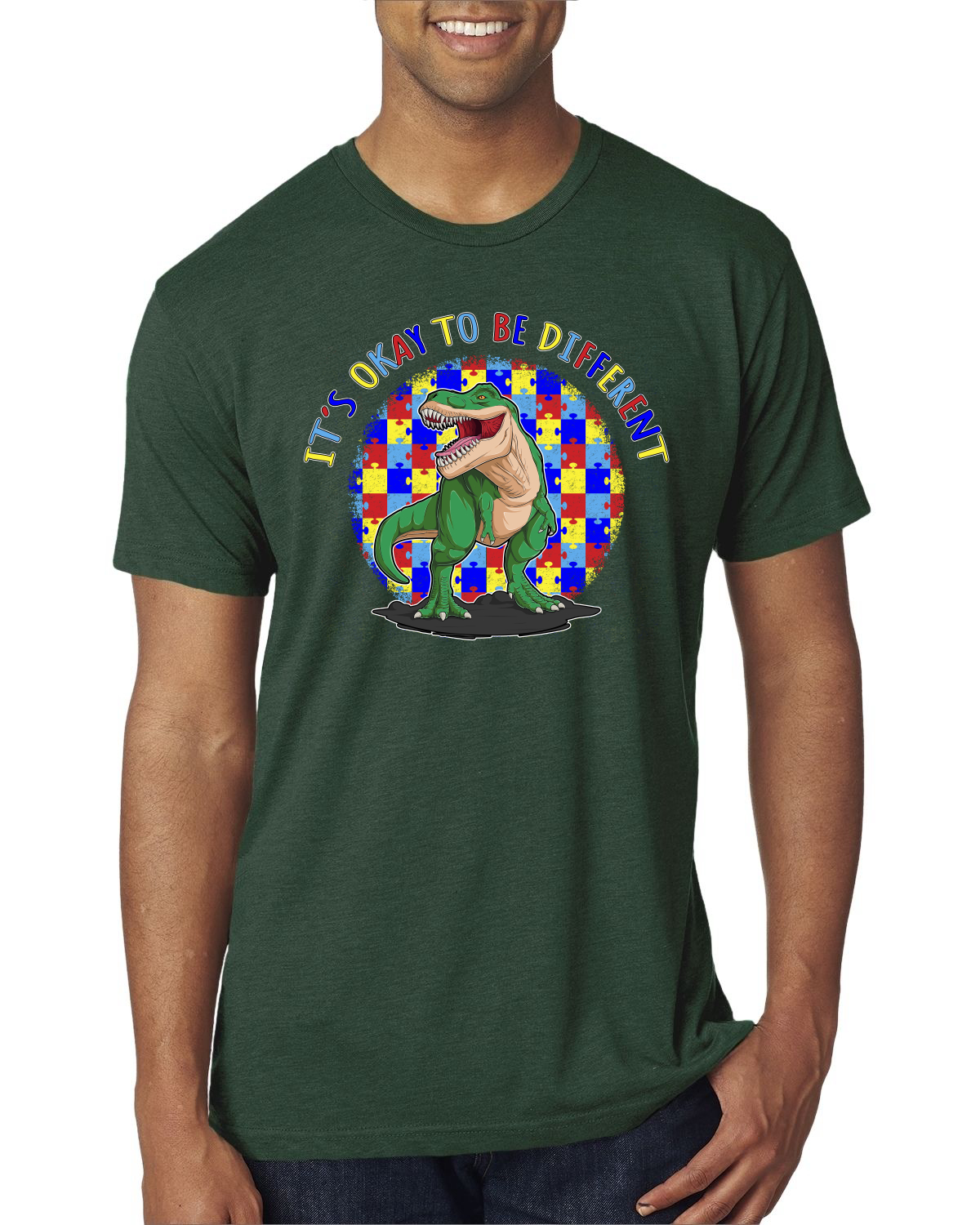 Its Okay to Be Different | Dinosaur Autism Awarness Mens Premium T-Shirt - Picture 3 of 17