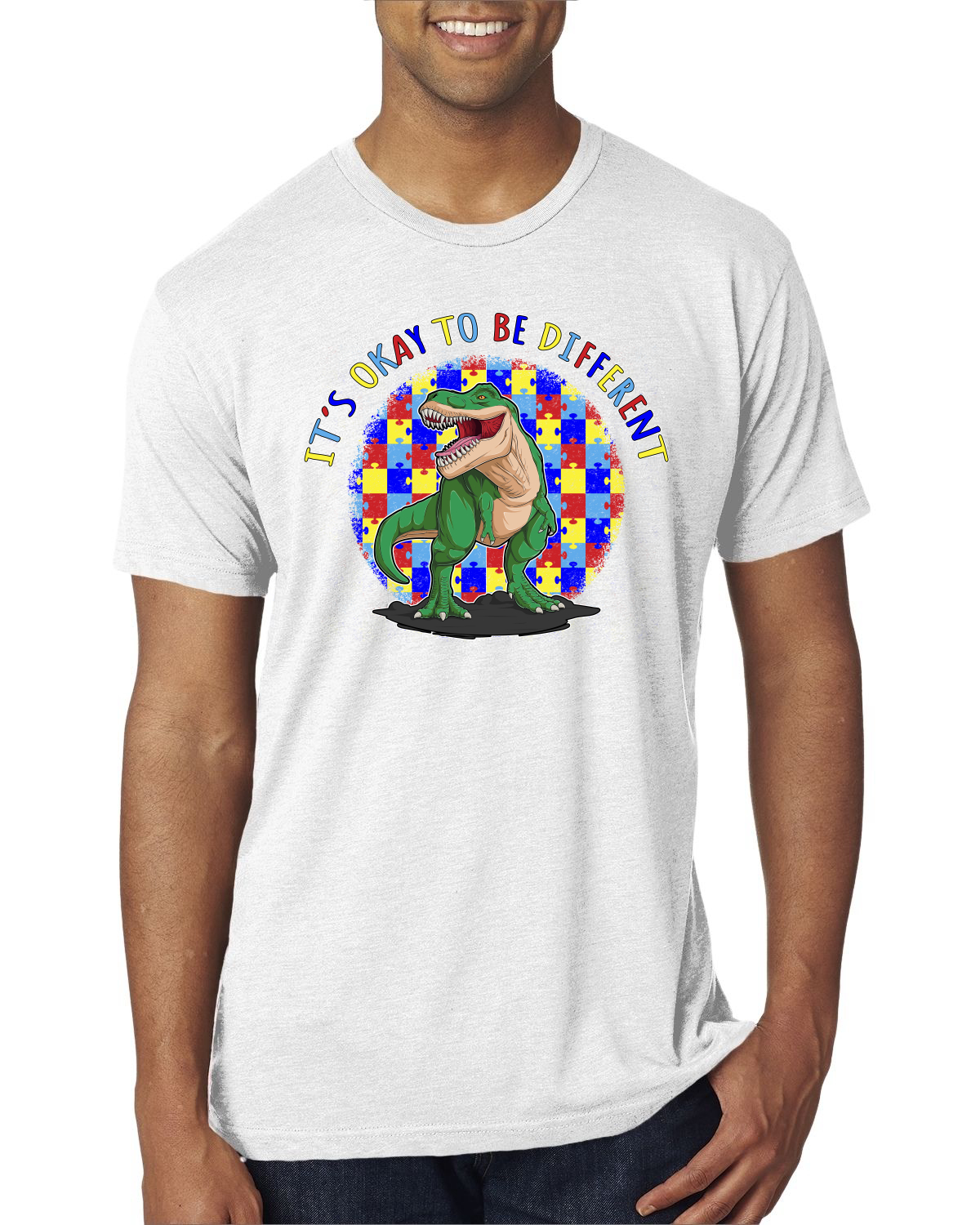 Its Okay to Be Different | Dinosaur Autism Awarness Mens Premium T-Shirt - Picture 5 of 17