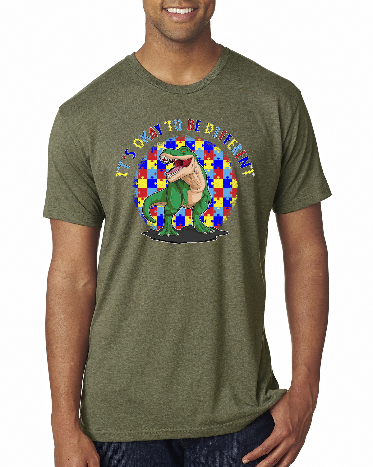 Its Okay to Be Different | Dinosaur Autism Awarness Mens Premium T-Shirt - Picture 12 of 17