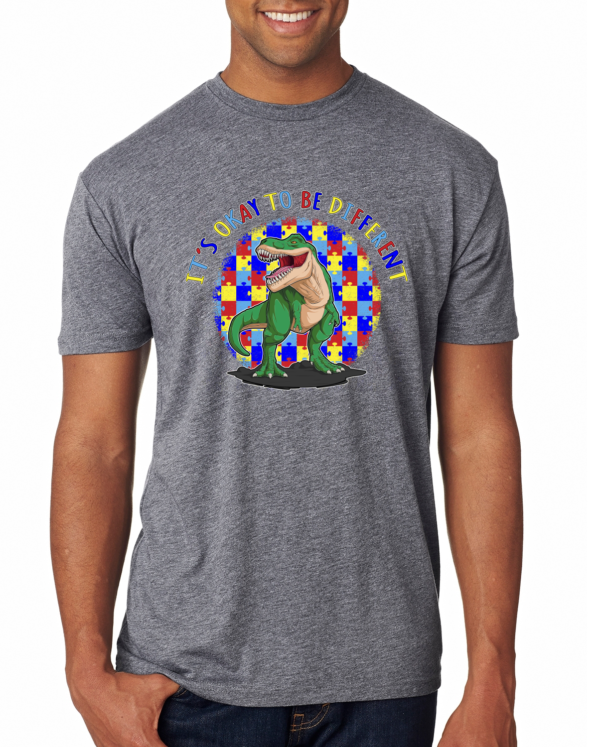 Its Okay to Be Different | Dinosaur Autism Awarness Mens Premium T-Shirt - Picture 6 of 17