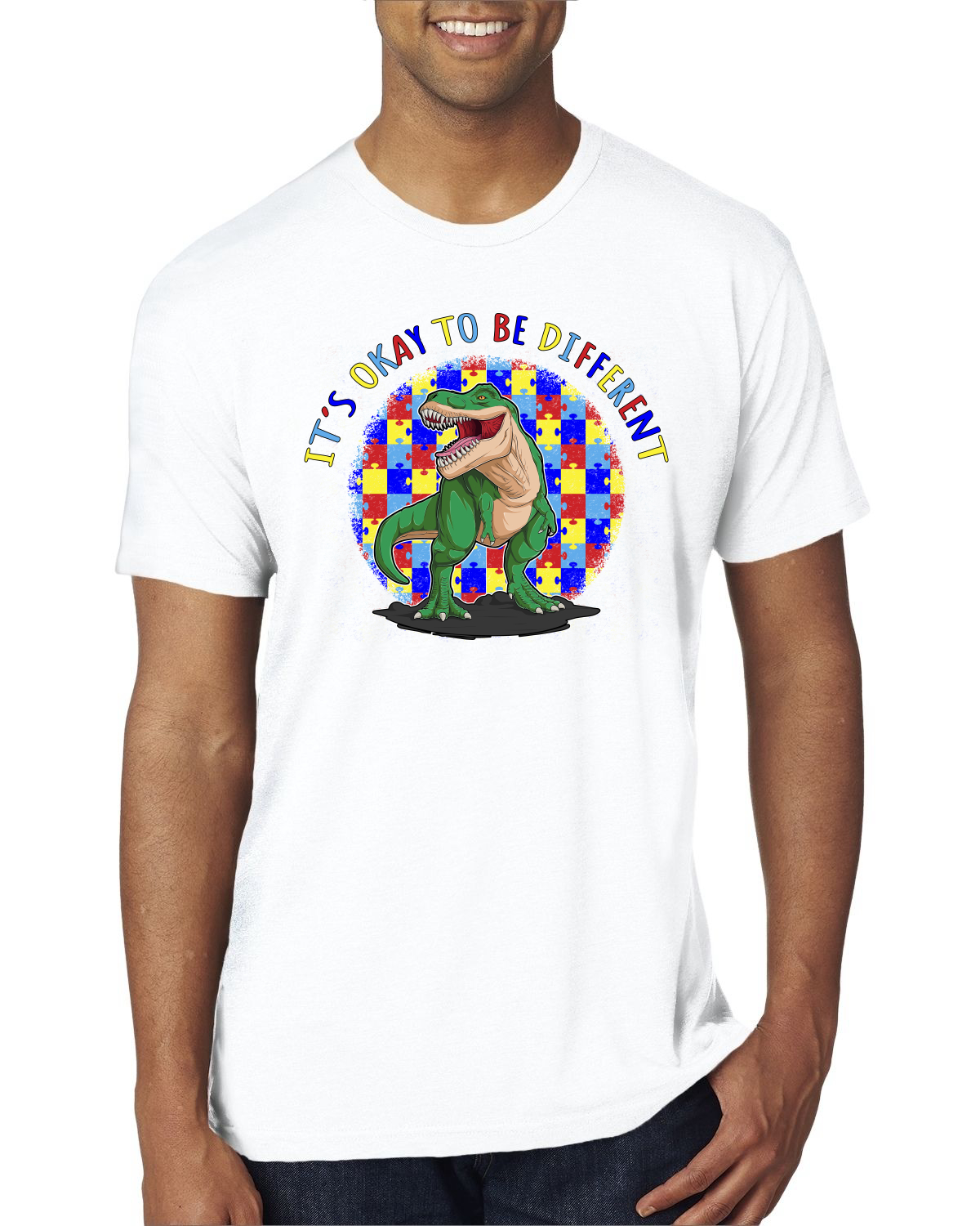 Its Okay to Be Different | Dinosaur Autism Awarness Mens Premium T-Shirt - Picture 17 of 17