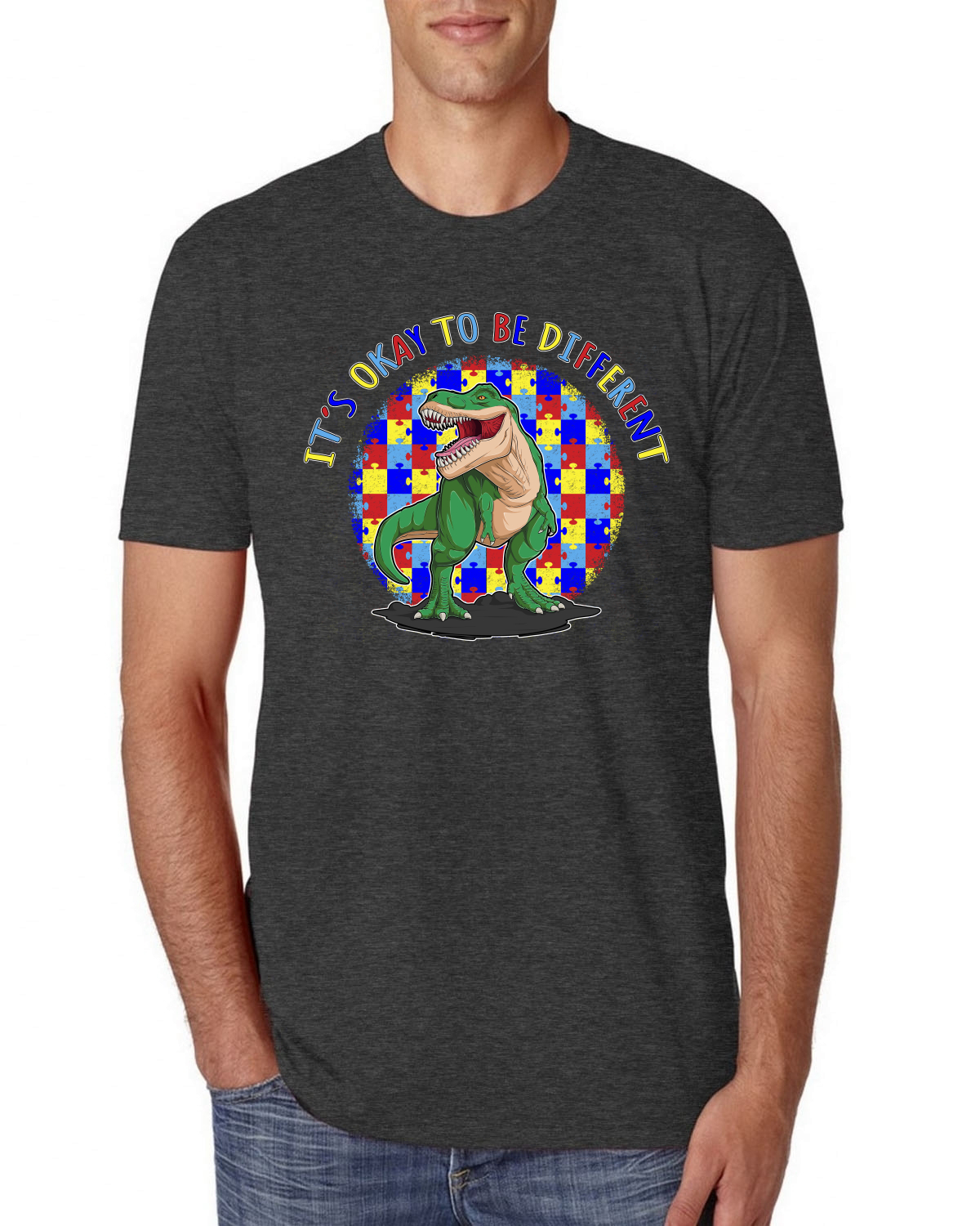 Its Okay to Be Different | Dinosaur Autism Awarness Mens Premium T-Shirt - Picture 7 of 17