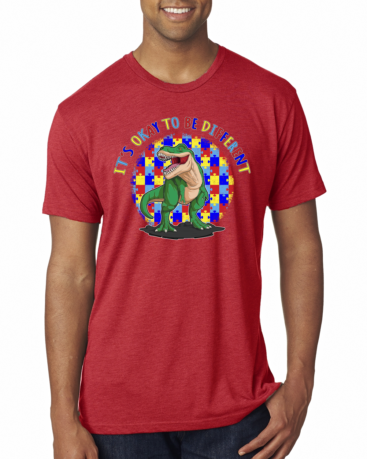 Its Okay to Be Different | Dinosaur Autism Awarness Mens Premium T-Shirt - Picture 10 of 17