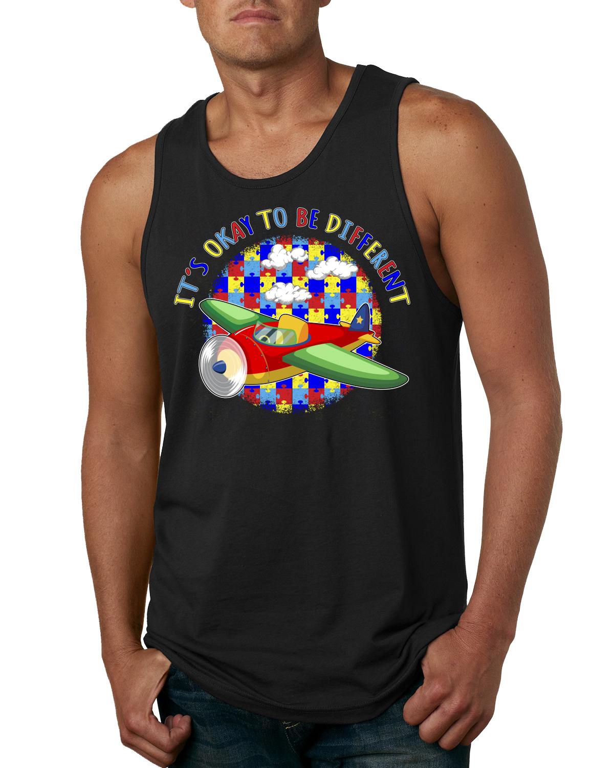 Its Okay to Be Different | Plane Autism Awarness Mens Tank Top - Picture 3 of 9