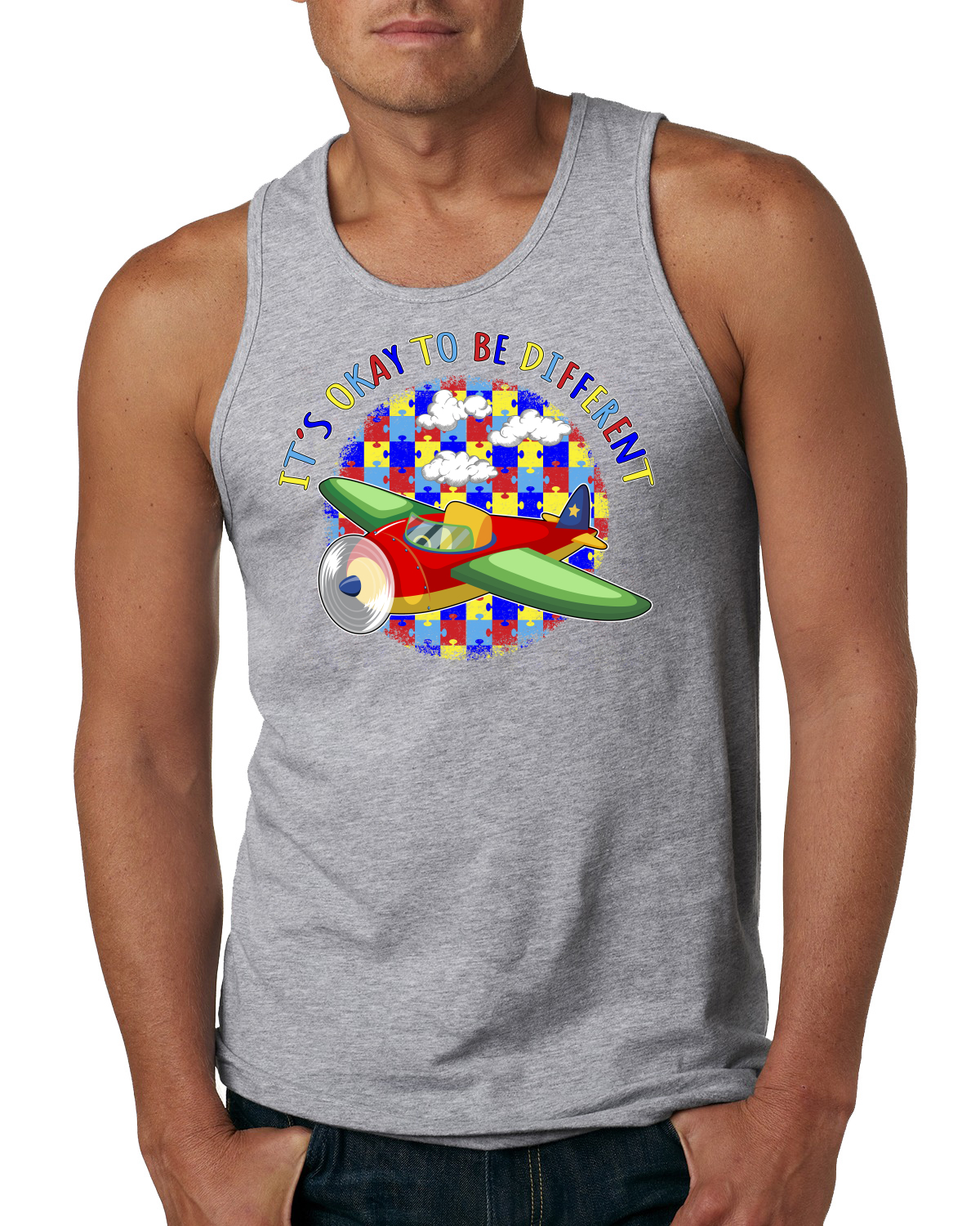 Its Okay to Be Different | Plane Autism Awarness Mens Tank Top - Picture 5 of 9