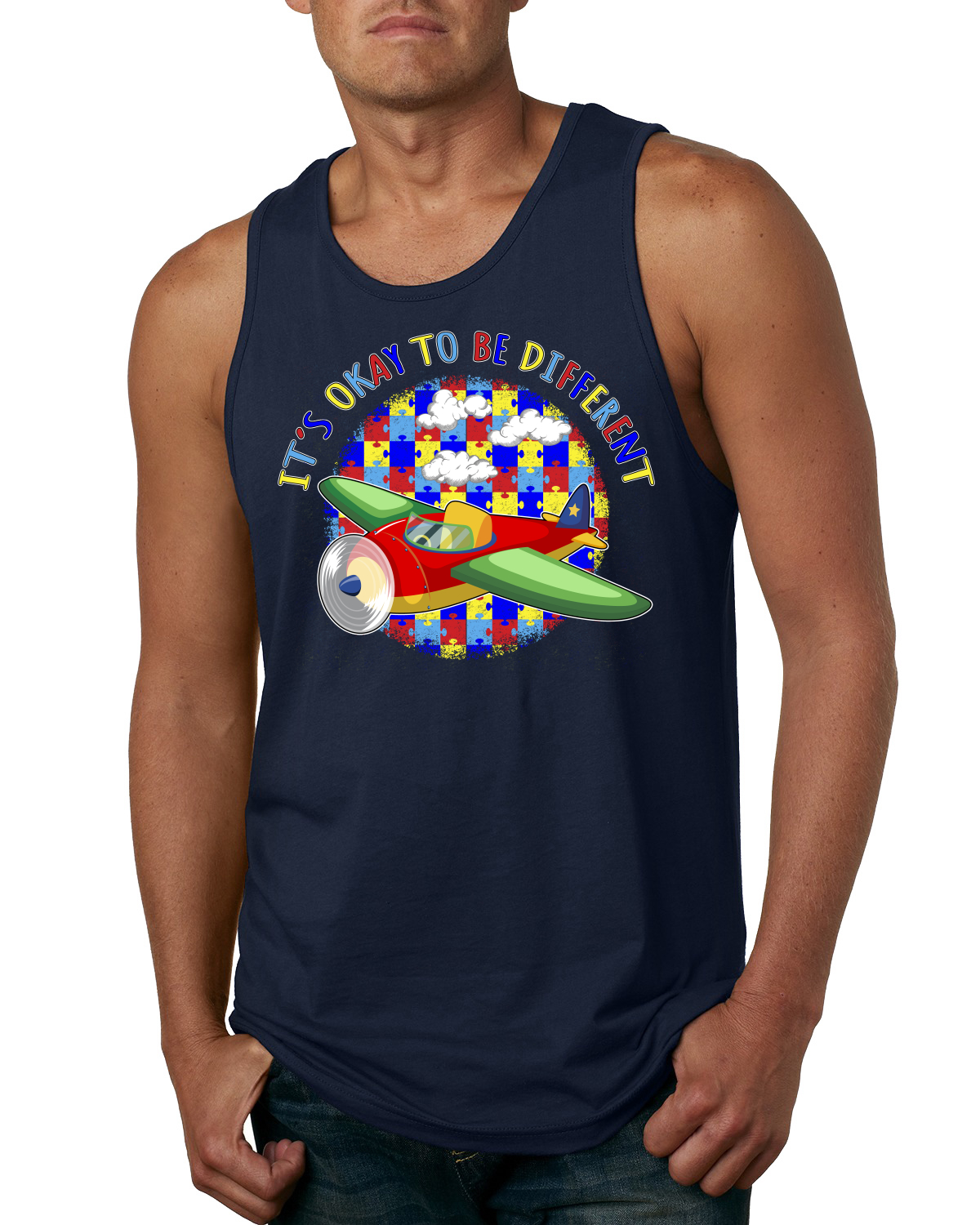 Its Okay to Be Different | Plane Autism Awarness Mens Tank Top - Picture 6 of 9