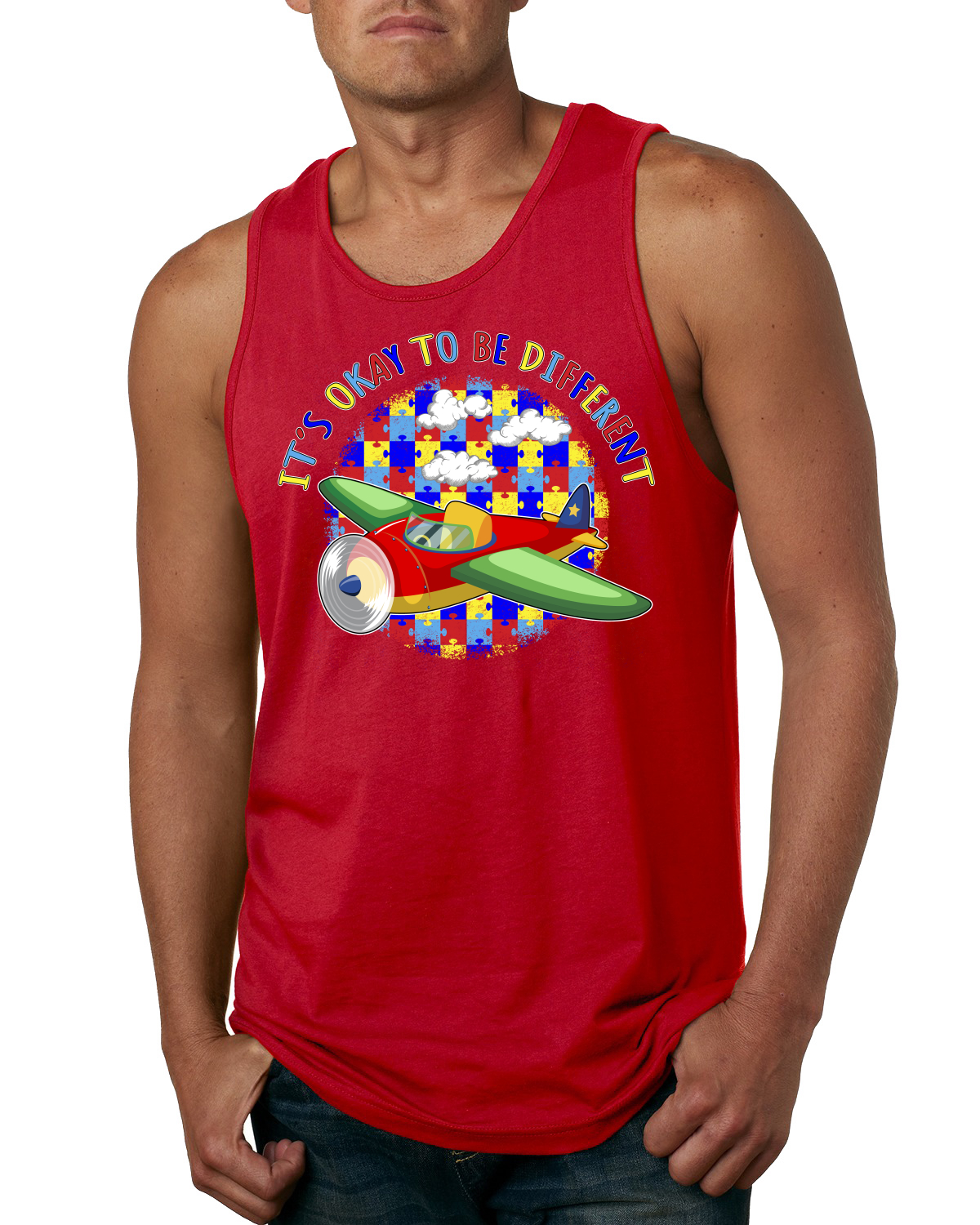 Its Okay to Be Different | Plane Autism Awarness Mens Tank Top - Picture 7 of 9