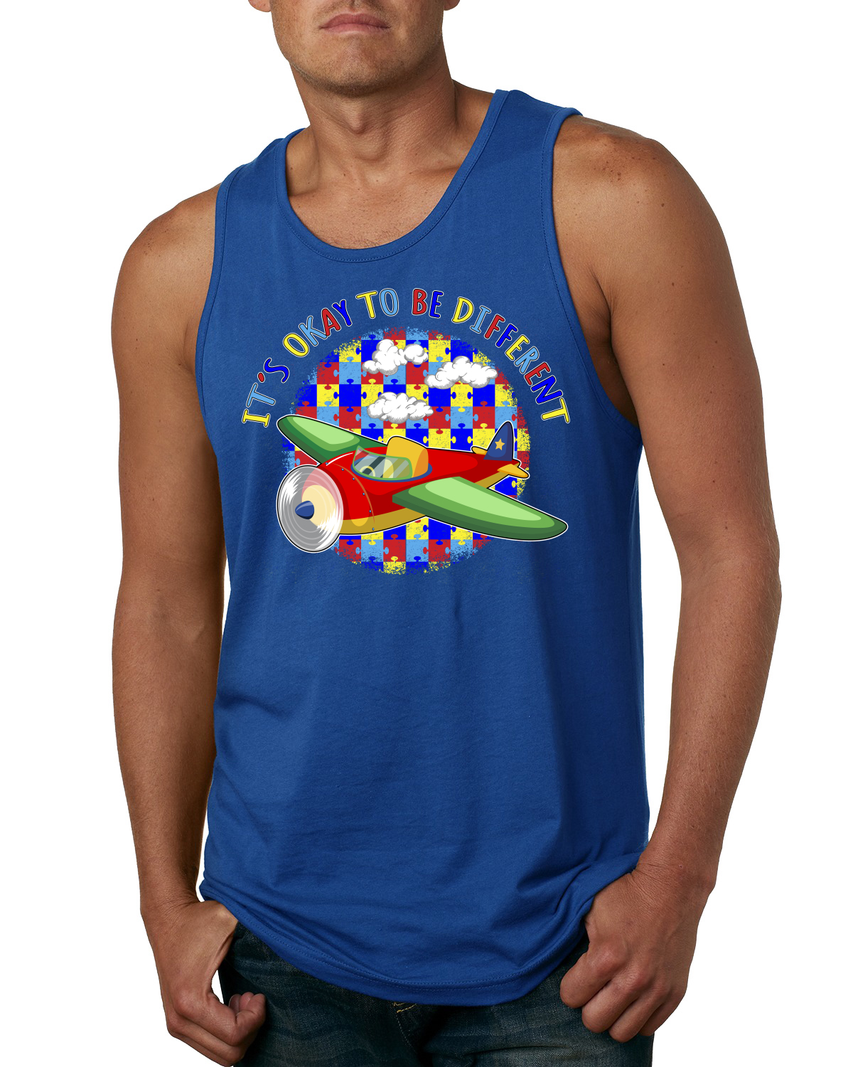 Its Okay to Be Different | Plane Autism Awarness Mens Tank Top - Picture 8 of 9
