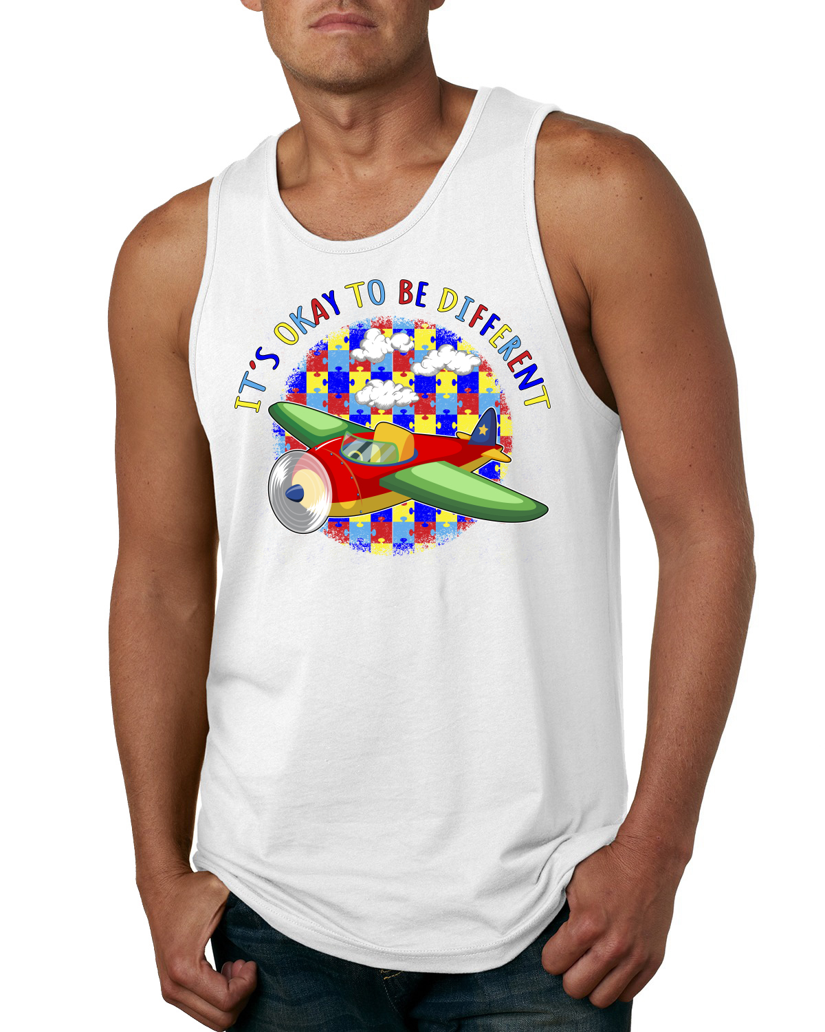 Its Okay to Be Different | Plane Autism Awarness Mens Tank Top - Picture 9 of 9