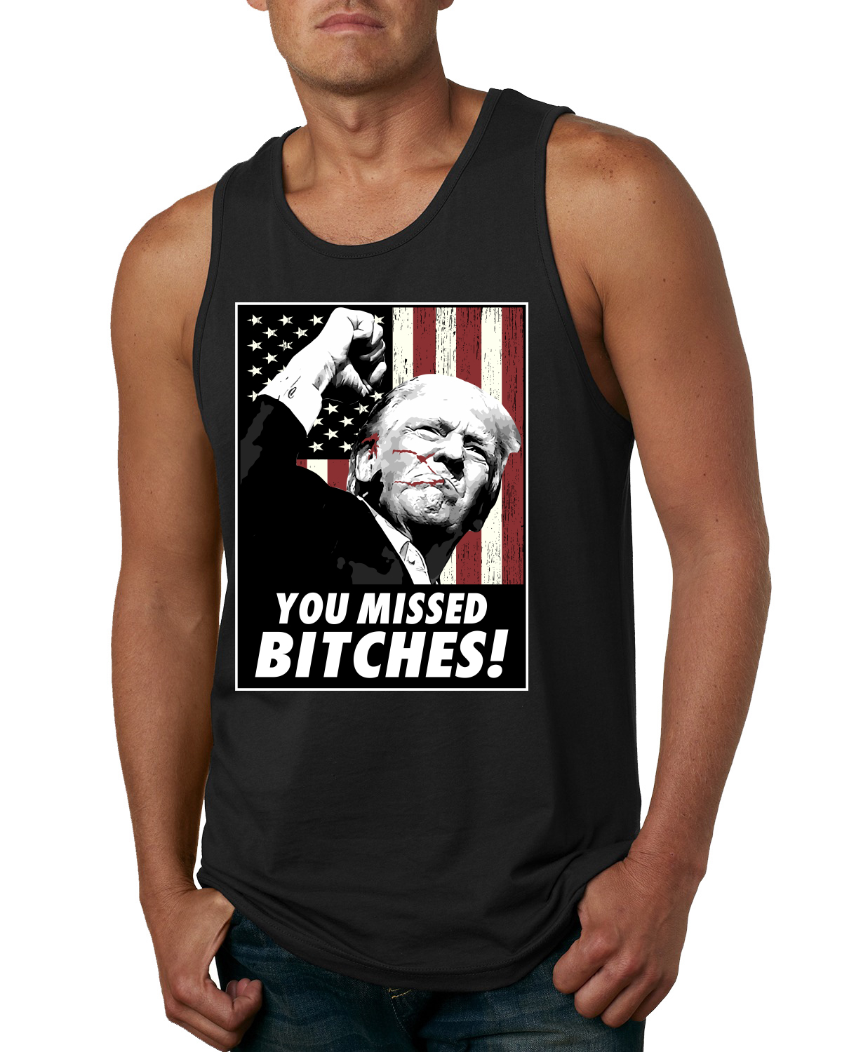 Camiseta sin mangas You Missed Bitches Trump Shot 2024 Election para hombre - Imagen 3 de 6