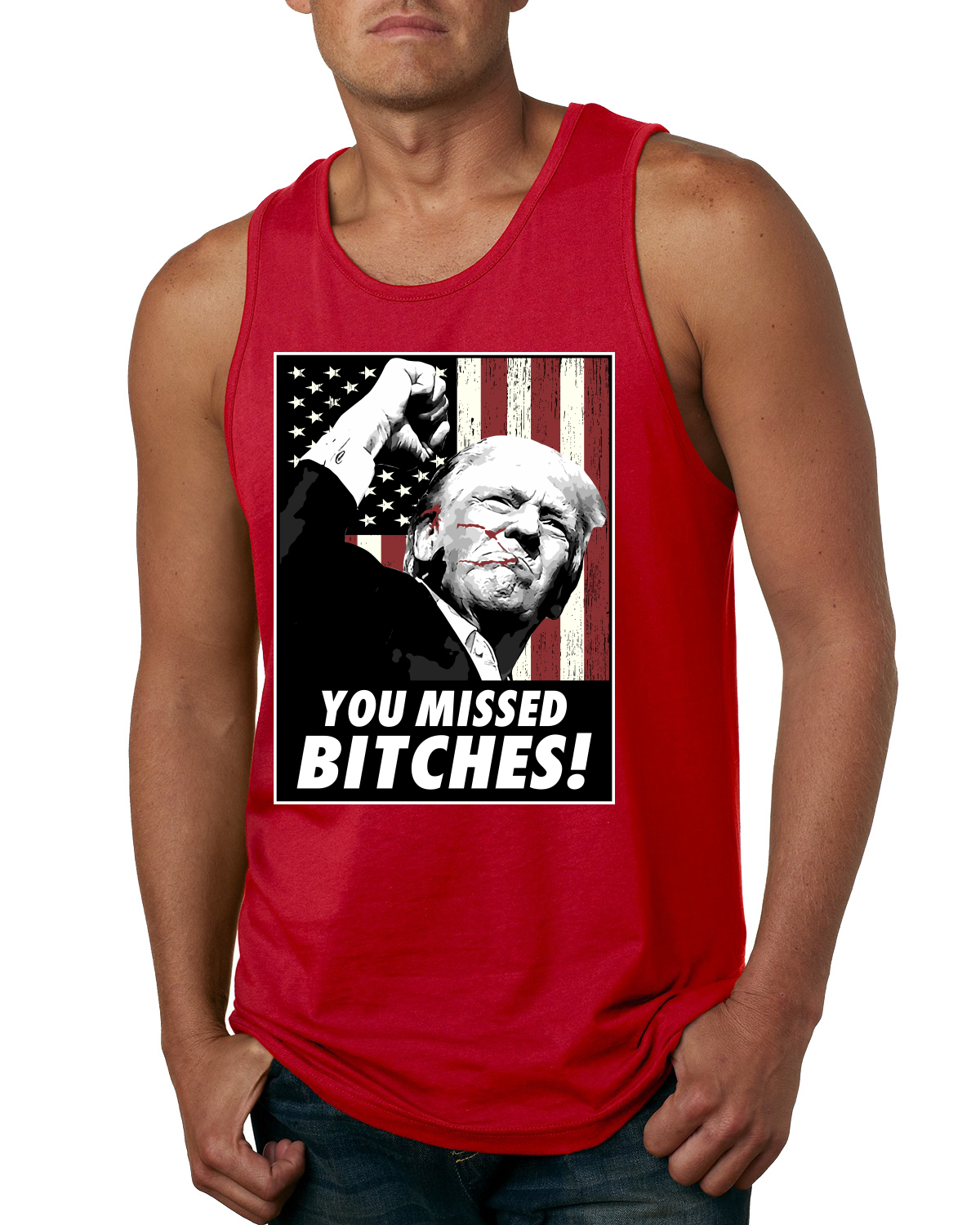 Camiseta sin mangas You Missed Bitches Trump Shot 2024 Election para hombre - Imagen 6 de 6