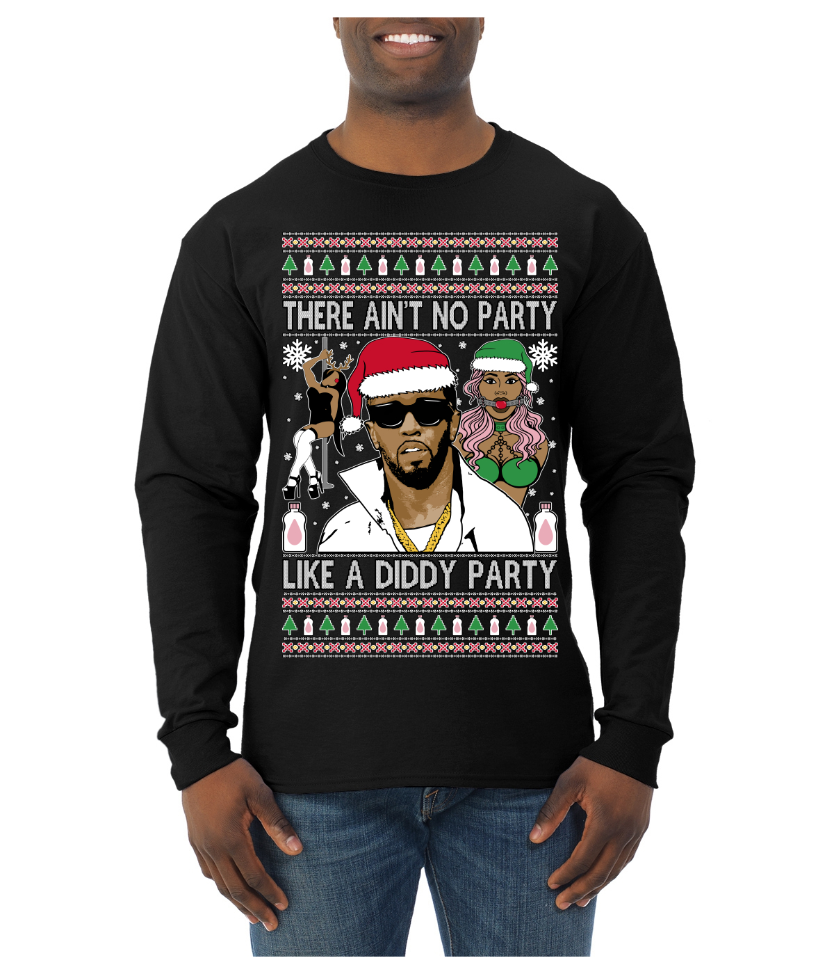 There Ain't No Party Like a Diddy Ugly Christmas Sweater Mens Long Sleeve - Picture 3 of 16
