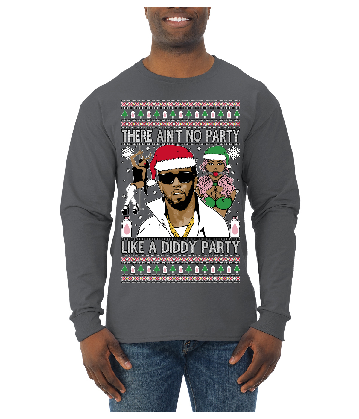 There Ain't No Party Like a Diddy Ugly Christmas Sweater Mens Long Sleeve - Picture 4 of 16
