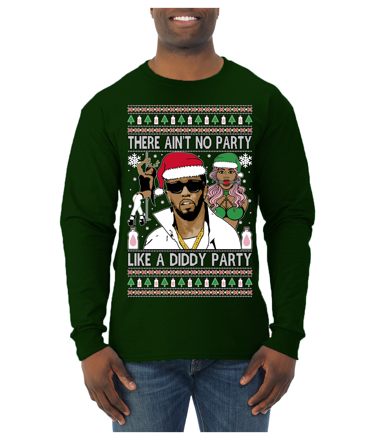 There Ain't No Party Like a Diddy Ugly Christmas Sweater Mens Long Sleeve - Picture 5 of 16