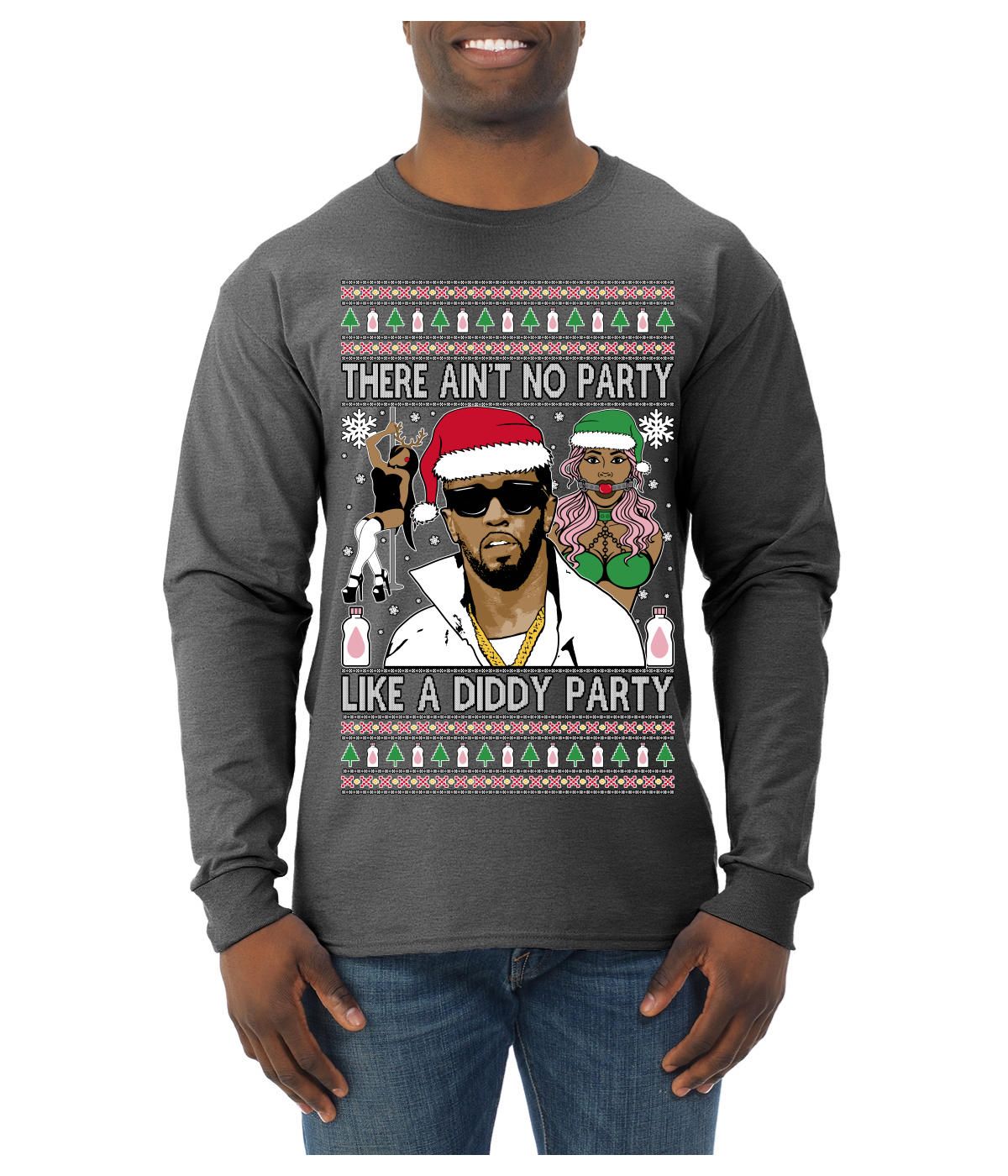 There Ain't No Party Like a Diddy Ugly Christmas Sweater Mens Long Sleeve - Picture 6 of 16