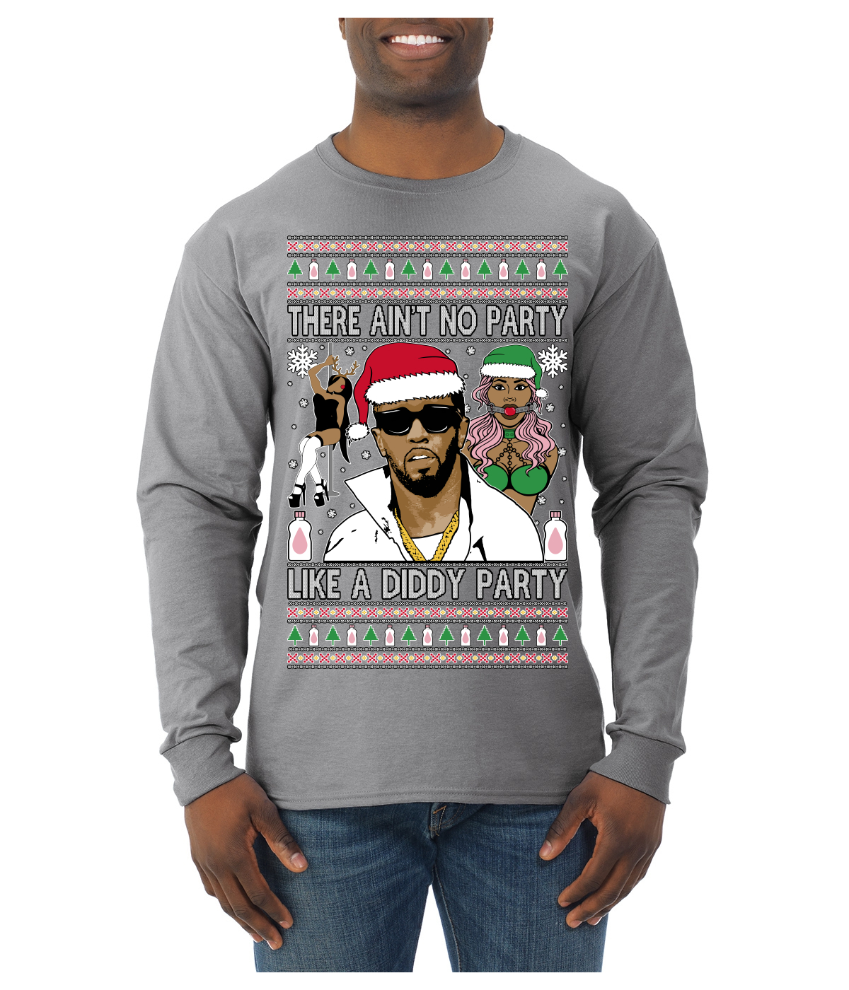 There Ain't No Party Like a Diddy Ugly Christmas Sweater Mens Long Sleeve - Picture 7 of 16