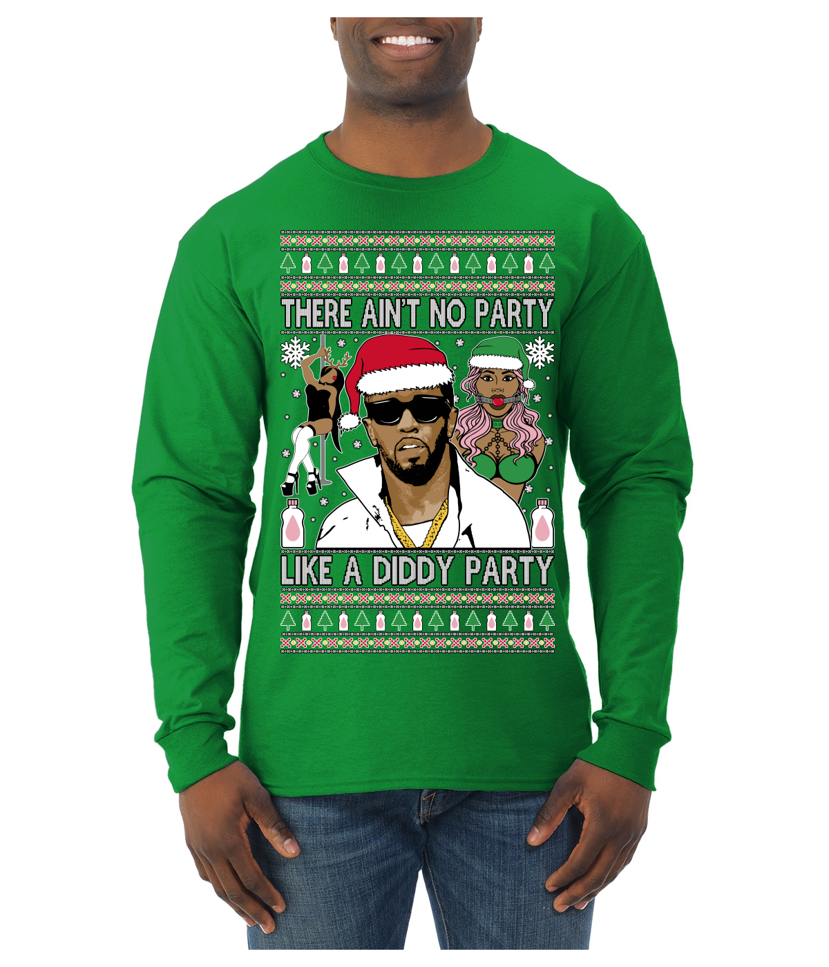 There Ain't No Party Like a Diddy Ugly Christmas Sweater Mens Long Sleeve - Picture 8 of 16