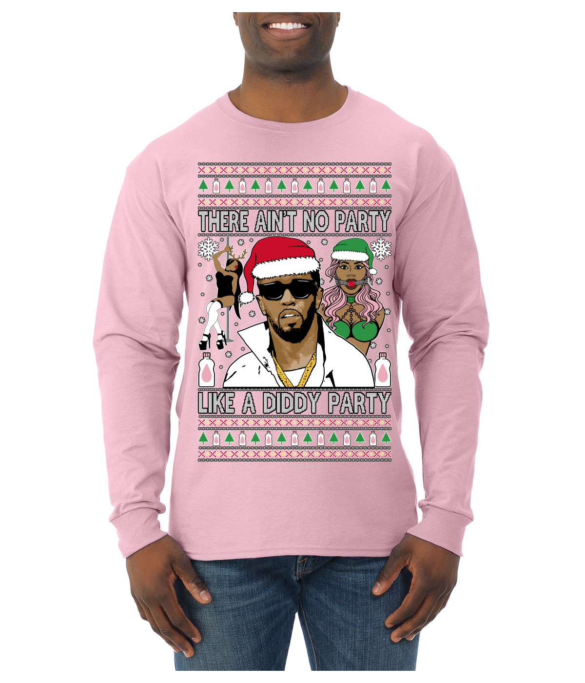 There Ain't No Party Like a Diddy Ugly Christmas Sweater Mens Long Sleeve - Picture 9 of 16