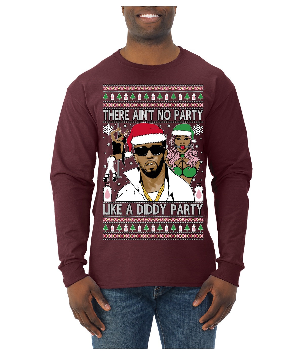 There Ain't No Party Like a Diddy Ugly Christmas Sweater Mens Long Sleeve - Picture 10 of 16