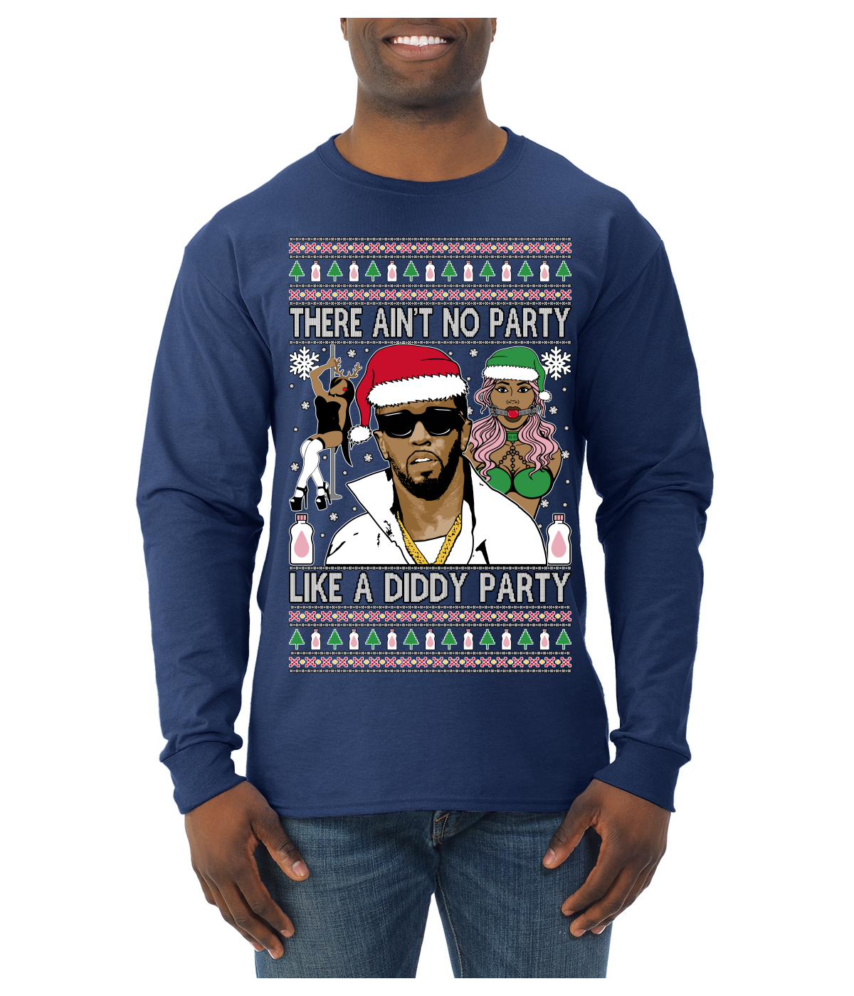 There Ain't No Party Like a Diddy Ugly Christmas Sweater Mens Long Sleeve - Picture 11 of 16