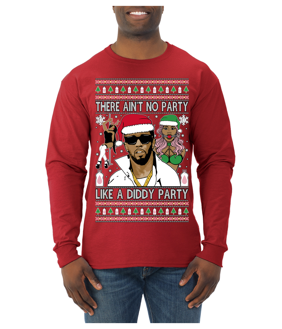 There Ain't No Party Like a Diddy Ugly Christmas Sweater Mens Long Sleeve - Picture 12 of 16