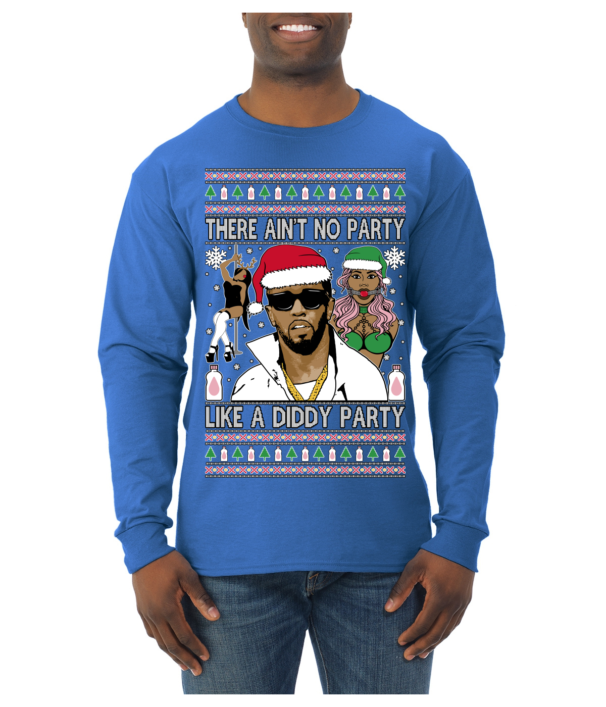 There Ain't No Party Like a Diddy Ugly Christmas Sweater Mens Long Sleeve - Picture 13 of 16