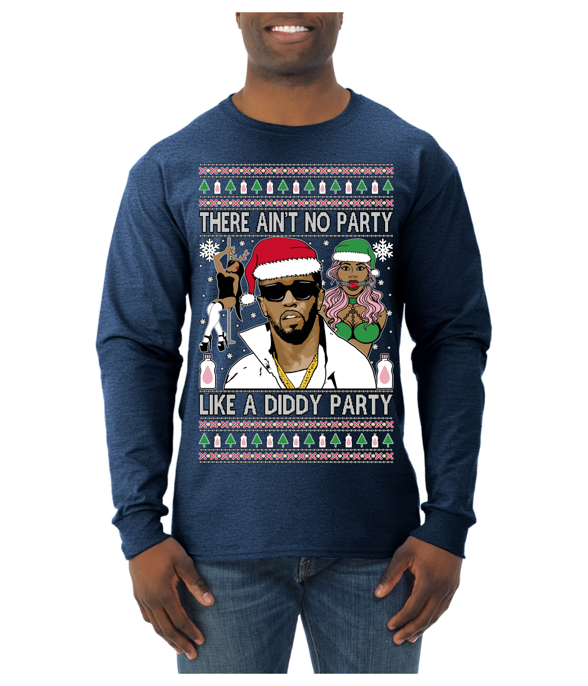There Ain't No Party Like a Diddy Ugly Christmas Sweater Mens Long Sleeve - Picture 14 of 16