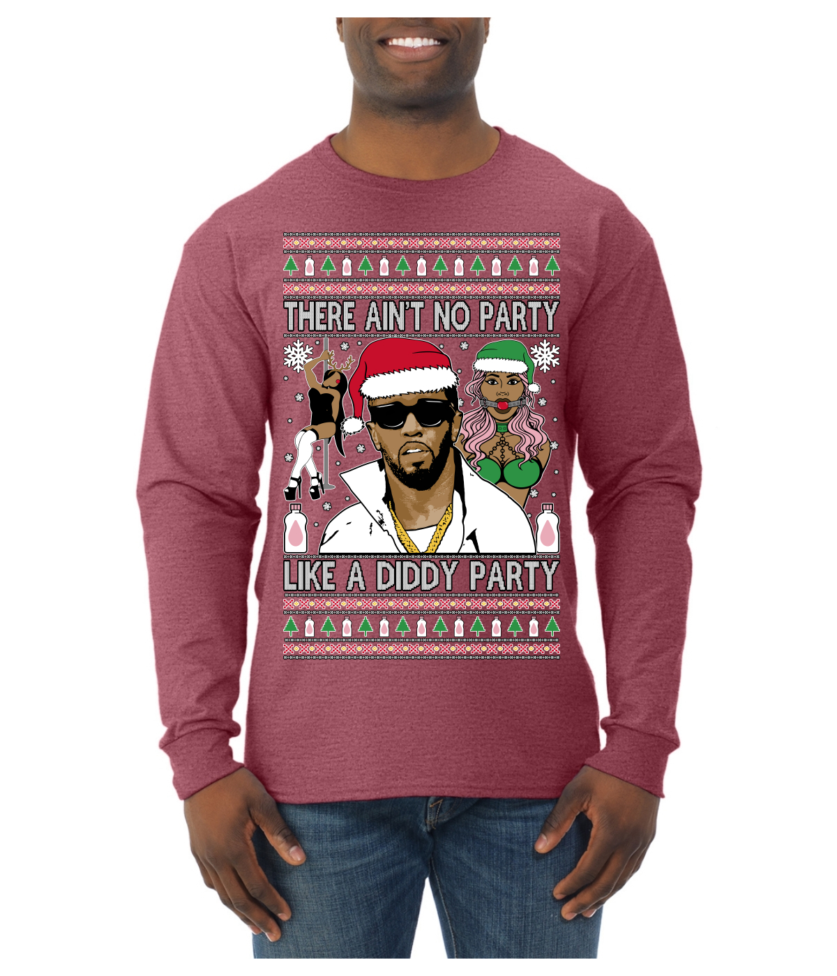 There Ain't No Party Like a Diddy Ugly Christmas Sweater Mens Long Sleeve - Picture 15 of 16