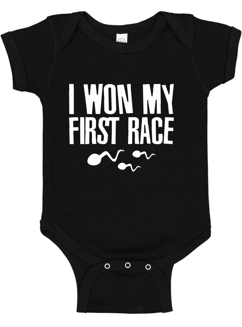 I Won My First Race Funny Sperm Joke Infant Creeper Body Suit Boys Girls